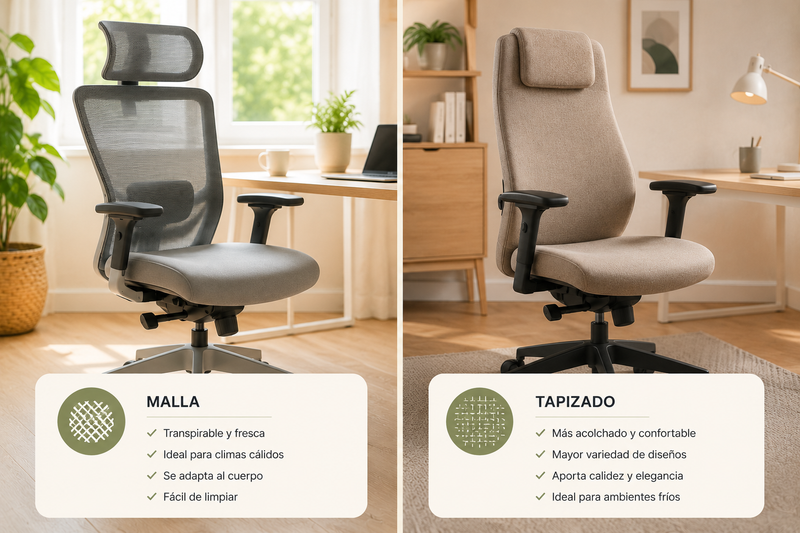 ¿Respaldo de malla o tapizado?