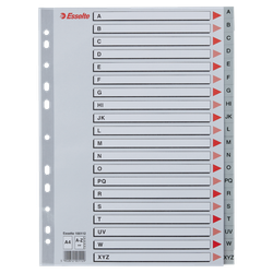 Abecedario multitaladro Esselte. DIN A4. Cartulina índice color. A-Z PP, gris