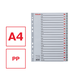 Abecedario multitaladro Esselte. DIN A4. Cartulina índice color. A-Z PP, gris
