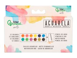 Acuarela liderpapel 12 colores con pincel de agua rellenable estuche de plastico