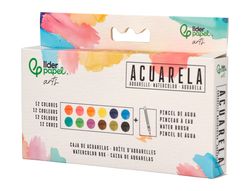 Acuarela liderpapel 12 colores con pincel de agua rellenable estuche de plastico