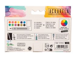 Acuarela liderpapel 12 colores con pincel de agua rellenable estuche de plastico