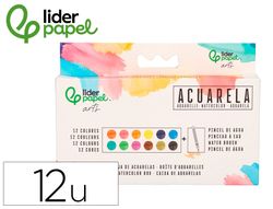 Acuarela liderpapel 12 colores con pincel de agua rellenable estuche de plastico