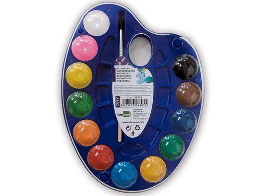 Acuarela liderpapel 12 colores con pincel y deposito incluye paleta de plastico