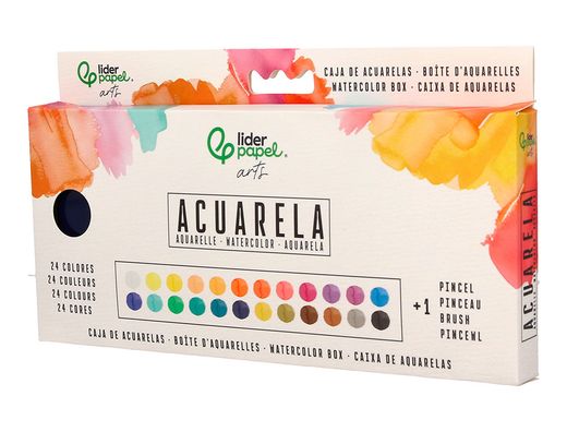 Acuarela liderpapel 24 colores con pincel estuche metalico