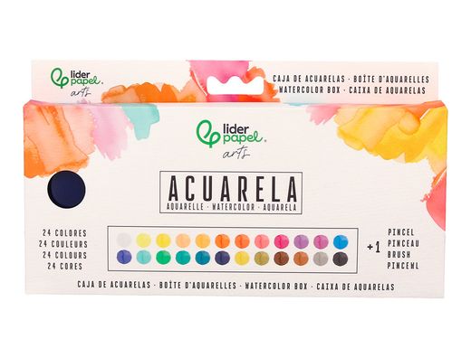 Acuarela liderpapel 24 colores con pincel estuche metalico