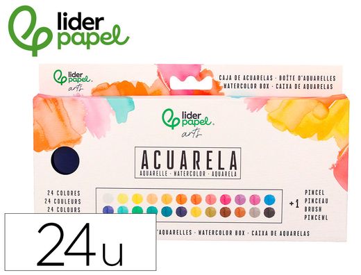 Acuarela liderpapel 24 colores con pincel estuche metalico