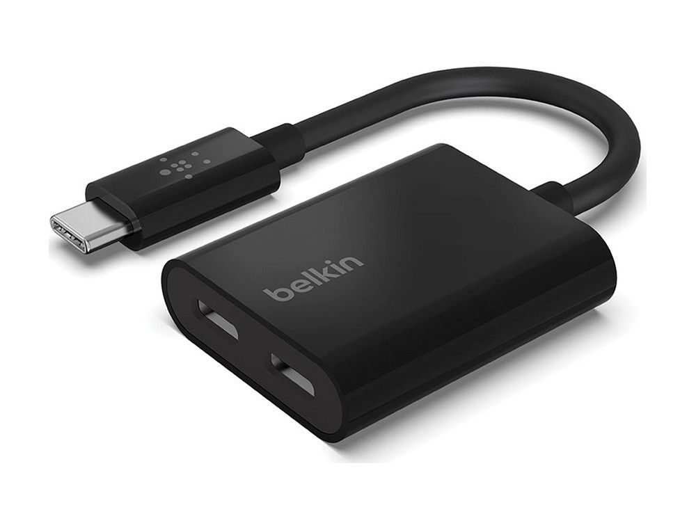 Adaptador belkin f7u081btblk usb-c de audio y carga color negro