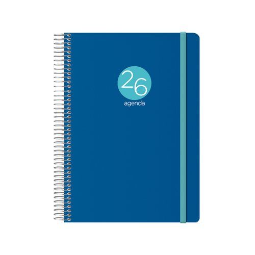 AGENDA ANUAL (2026) DOHE MEMPHIS ESPIRAL tapa PP con GOMA 150x210 D/P AZUL