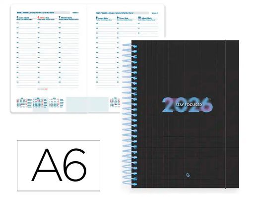 Agenda espiral liderpapel kimolos a6 2026 semana vista focus papel 70 gr FSC