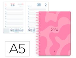 AGENDA ESPIRAL LIDERPAPEL SYROS 150X210 MM 2026 DIA PAGINA ROSA PAPEL 60 GR FSC