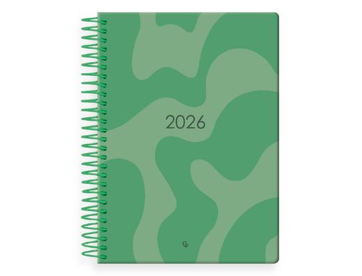 AGENDA ESPIRAL LIDERPAPEL SYROS 150X210 MM 2026 DIA PAGINA VERDE PAPEL 60GR FSC