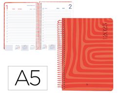 Agenda espiral liderpapel syros A5 2025 día página color rojo papel 60 gr catalan