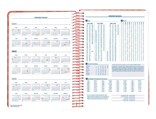Agenda espiral liderpapel syros A5 2025 día página color rojo papel 60 gr catalan