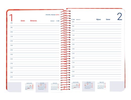 Agenda espiral liderpapel syros A5 2025 día página color rojo papel 60 gr catalan