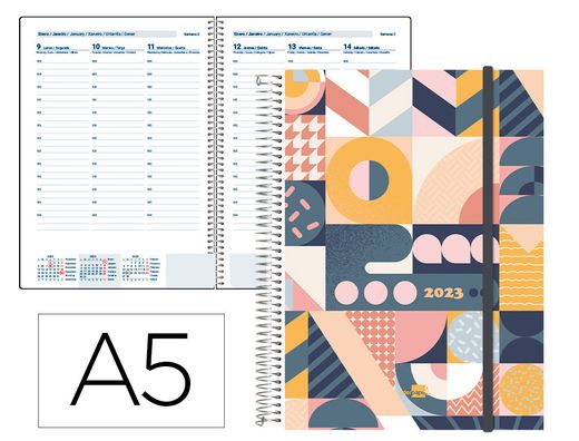 Agenda espiral liderpapel tinos a5 2023 semana vista portada polipropileno personalizable papel 70 gr