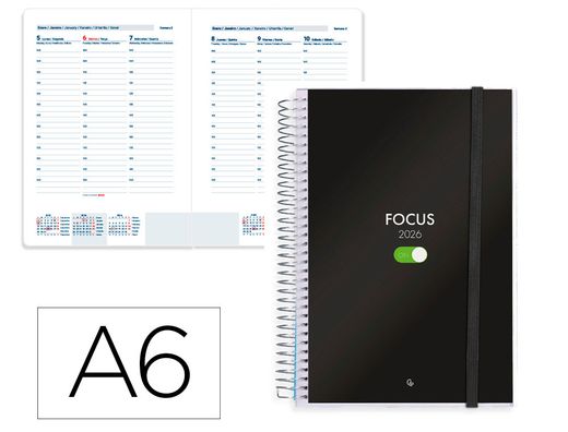 Agenda espiral liderpapel tinos a6 2026 semana vista personalizable papel 70 gr fsc