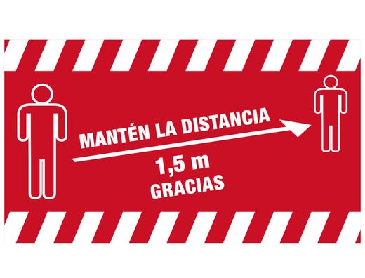 Alfombra para suelo de paso novus manten distancia de 1,5 m gracias fondo rojo 85x150 cm