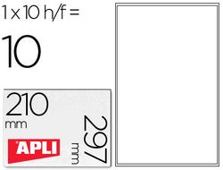 Apli Etiquetas adhesivas transparentes poliester A4 (210x297 mm) Paquete de 10