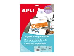 APLI Paquete 10 hojas tarjetas visita microperforadas 200gr. 90x50,8mm para Inkjet/Láser/Copy 10608