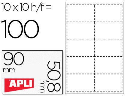 APLI Paquete 10 hojas tarjetas visita microperforadas 200gr. 90x50,8mm para Inkjet/Láser/Copy 10608