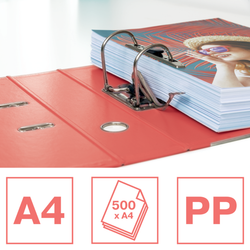 Archivador de palanca Colour'Breeze Nº1. Plástico forrado interior plástico. DIN A4. Lomo 75mm. coral