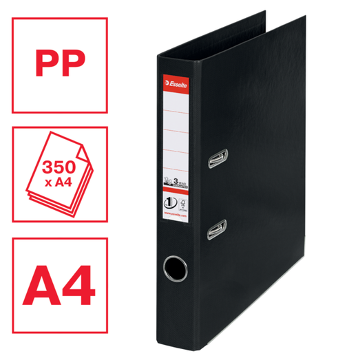 Archivador de palanca Esselte Nº1. Plástico forrado interior plástico. DIN A4. Lomo 50mm. negro