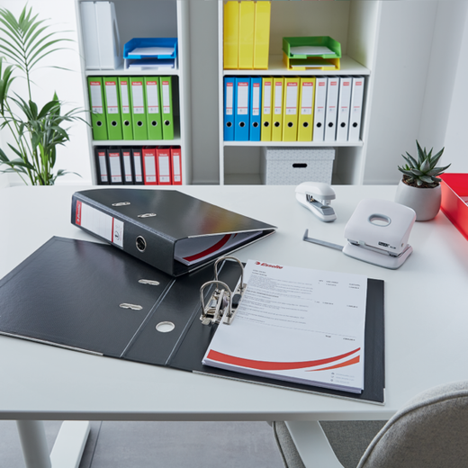 Archivador de palanca Esselte Nº1. Plástico forrado interior plástico. DIN A4. Lomo 75mm. blanco