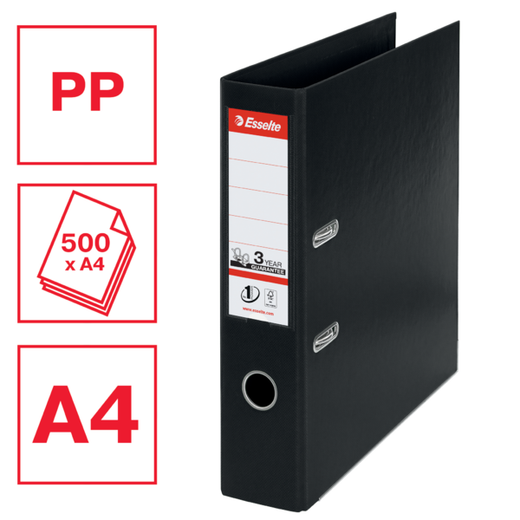 Archivador de palanca Esselte Nº1. Plástico forrado interior plástico. DIN A4. Lomo 75mm. negro