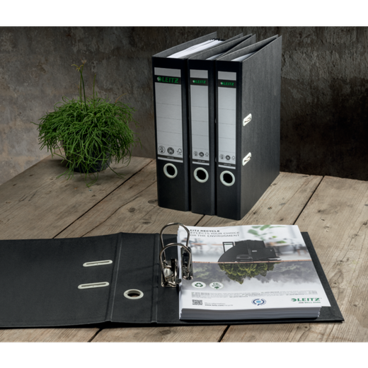 Archivador de palanca Leitz de cartón reciclado y reciclable 100%. 180º. DIN A4. Lomo 50 mm. negro