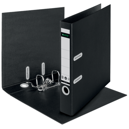 Archivador de palanca Leitz de cartón reciclado y reciclable 100%. 180º. DIN A4. Lomo 50 mm. negro