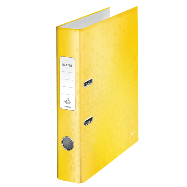 Archivador de palanca Leitz WOW. Cartón forrado. 180º. DIN A4. 50 mm. amarillo
