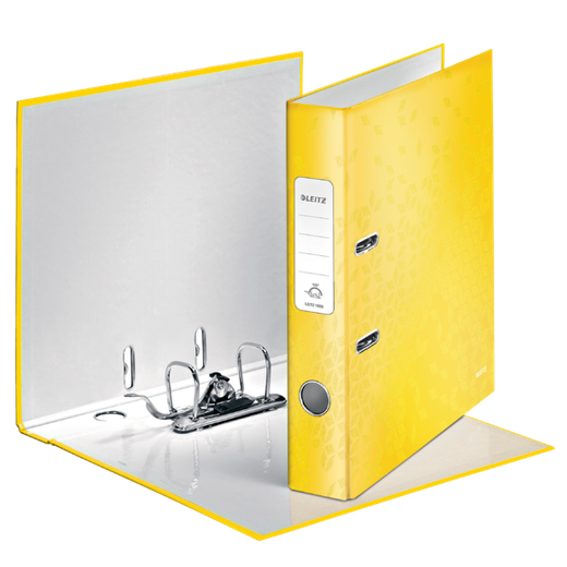 Archivador de palanca Leitz WOW. Cartón forrado. 180º. DIN A4. 50 mm. amarillo