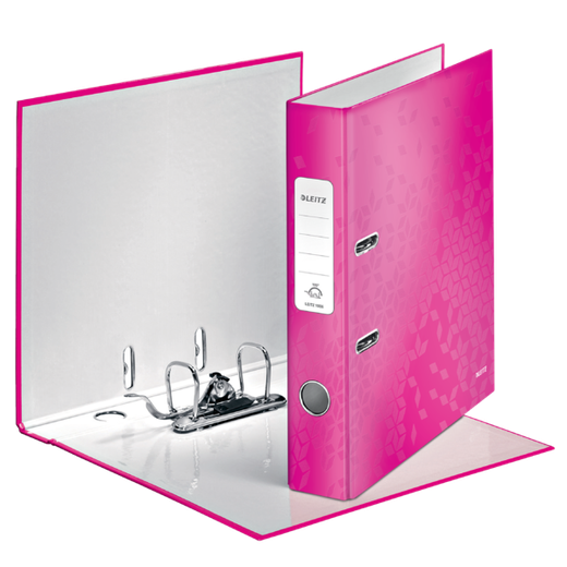 Archivador de palanca Leitz WOW. Cartón forrado. 180º. DIN A4. 50 mm. fucsia