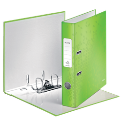 Archivador de palanca Leitz WOW. Cartón forrado. 180º. DIN A4. 50 mm. verde