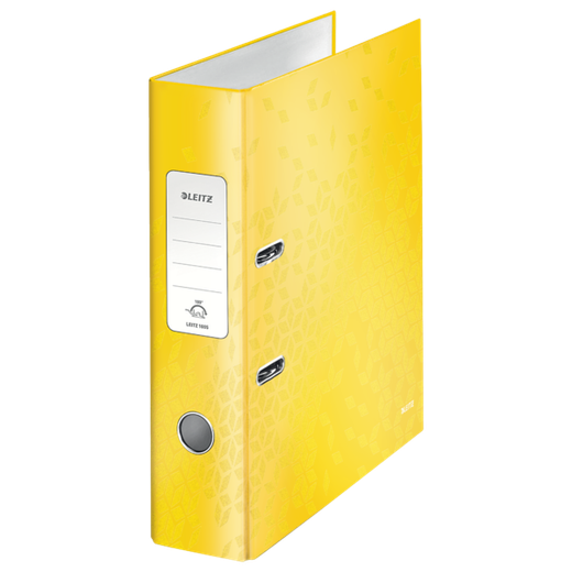 Archivador de palanca Leitz WOW. Cartón forrado. 180º. DIN A4. 80 mm. amarillo