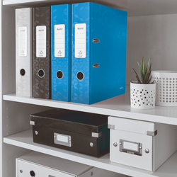 Archivador de palanca Leitz WOW. Cartón forrado. 180º. DIN A4. 80 mm. azul