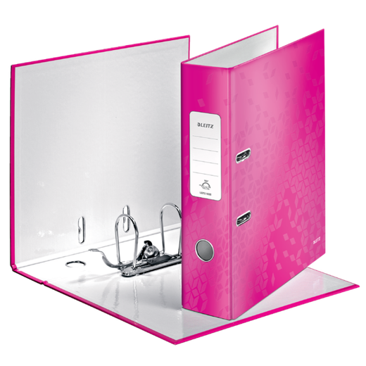 Archivador de palanca Leitz WOW. Cartón forrado. 180º. DIN A4. 80 mm. fucsia