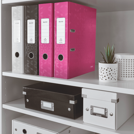Archivador de palanca Leitz WOW. Cartón forrado. 180º. DIN A4. 80 mm. fucsia