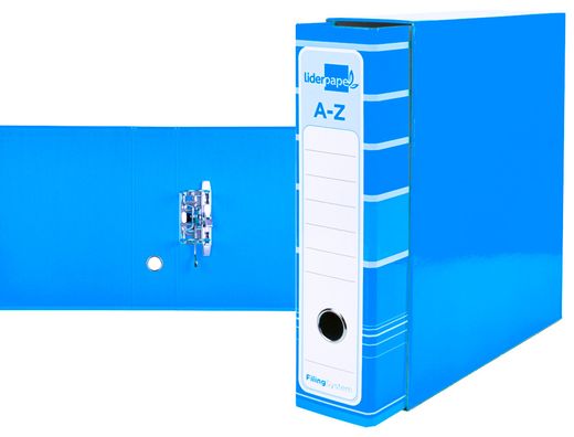 Archivador de Palanca Liderpap El A4 Filing System Forrado Sin Rado Lomo 80Mm Celeste con Caja y Compresor Metalico
