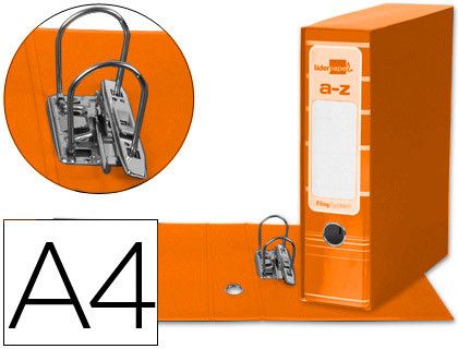 Archivador de Palanca Liderpap El A4 Filing System Forrado Sin Rado Lomo 80Mm Naranja con Caja y Compresor Metalico