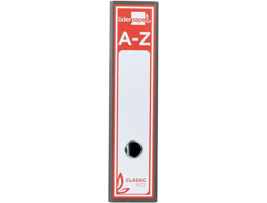Archivador de Palanca Liderpapel A4 Classic Red Carton Entrecolado Sin Rado Lomo 80Mm Gris Compresor Metalico
