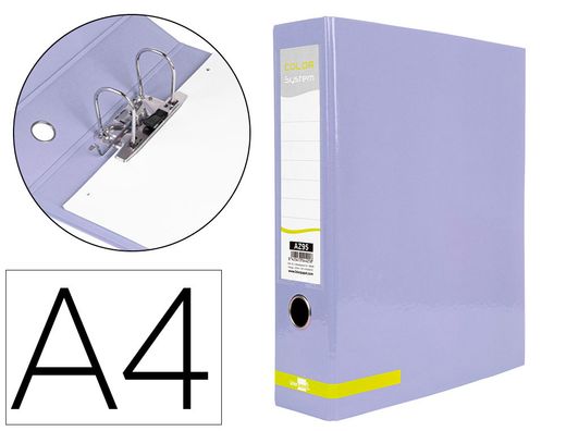 Archivador de palanca liderpapel a4 color system forrado sin rado lomo 80 mm lavanda compresor metalico