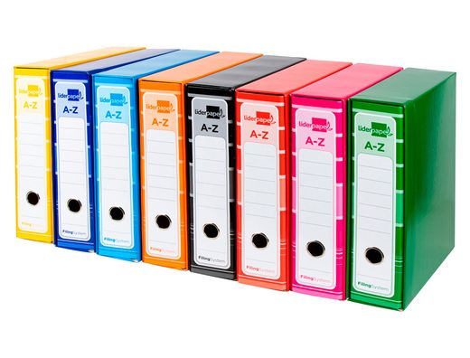 Archivador de Palanca Liderpapel A4 Filing System Forrado Sin Rado Lomo 80 mm Colores Surtidos con Caja Y