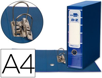 Archivador de Palanca Liderpapel A4 Filing System Forrado Sin Rado Lomo 80Mm Azul con Caja y Compresor Metalico