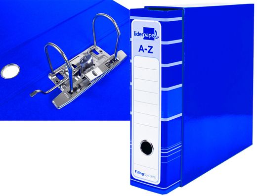 Archivador de Palanca Liderpapel A4 Filing System Forrado Sin Rado Lomo 80Mm Azul con Caja y Compresor Metalico