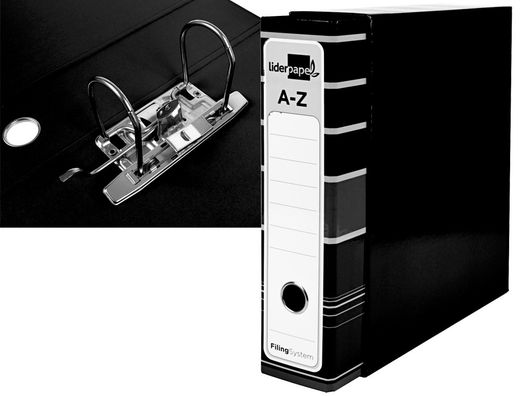 Archivador de Palanca Liderpapel A4 Filing System Forrado Sin Rado Lomo 80Mm Negro con Caja y Compresor Metalico