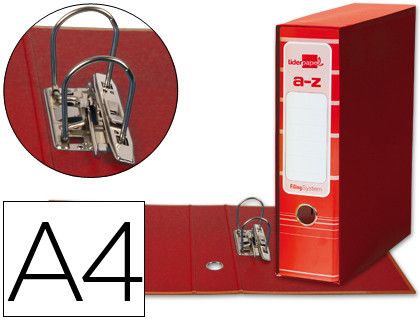 Archivador de Palanca Liderpapel A4 Filing System Forrado Sin Rado Lomo 80Mm Rojocon Caja y Compresor Metalico