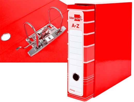 Archivador de Palanca Liderpapel A4 Filing System Forrado Sin Rado Lomo 80Mm Rojocon Caja y Compresor Metalico