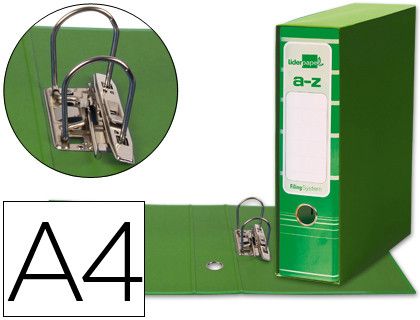 Archivador de Palanca Liderpapel A4 Filing System Forrado Sin Rado Lomo 80Mm Verdecon Caja y Compresor Metalico